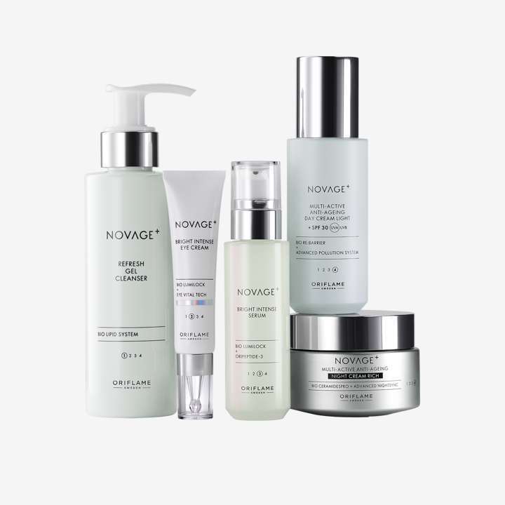Novage+Bright Intense Routine Mixed 5 full size products-cleanser, eye cream, serum, day and night creams