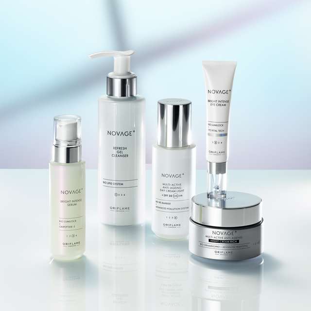 Novage+Bright Intense Routine Mixed 5 full size products-cleanser, eye cream, serum, day and night creams